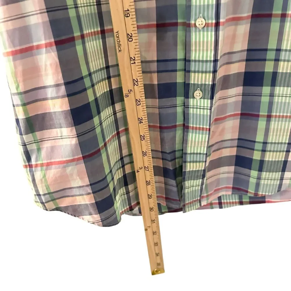 Ralph Lauren Classic Fit Pastel Pink,‎ Blue, Green Plaid Button Up Shirt Size L
